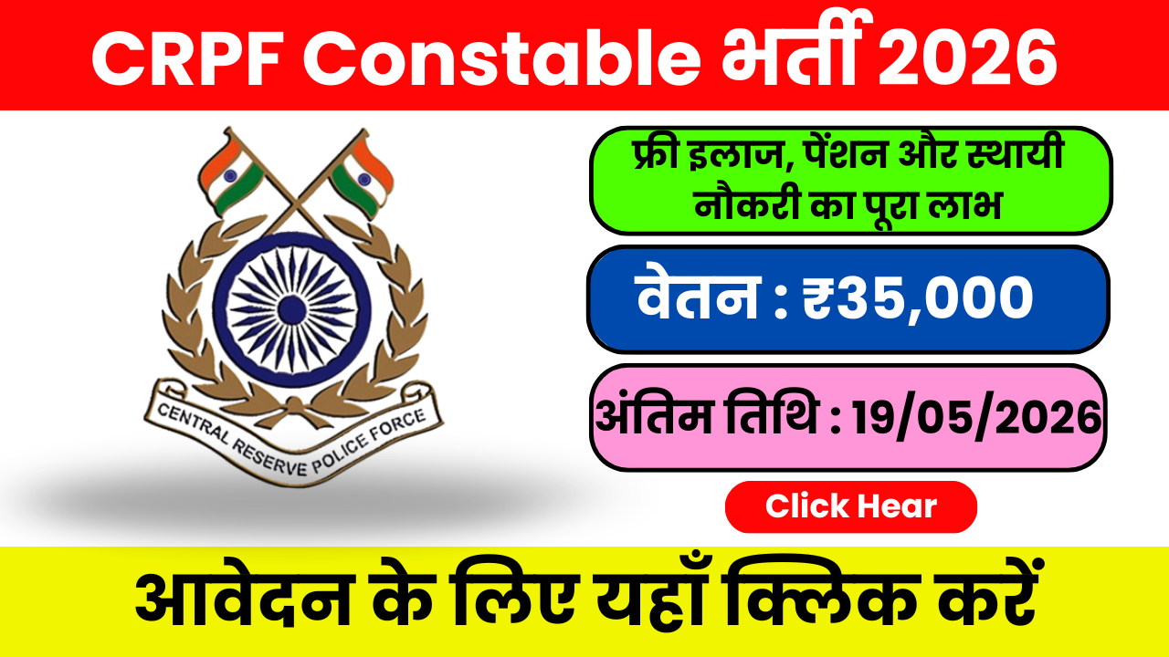 CRPF Constable Recruitment 2026 –  सरकारी नौकरी + देश सेवा