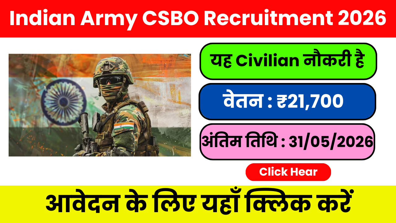 Indian Army CSBO Recruitment 2026 – पूरी जानकारी (हिंदी में)